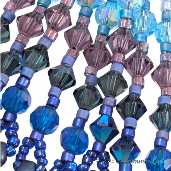 Beaded Fringe Ombre Blue Purple Boho Festival Seed Bead Statement Earrings - Picture 9 of 10